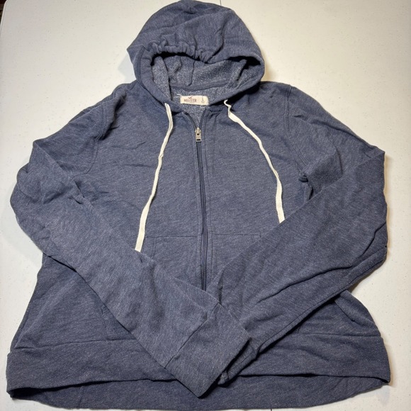 Hollister Tops - Hollister Zip Up Hoodie Y2k Style Women Large Navy Blue Full Soft Zip Sweatshirt